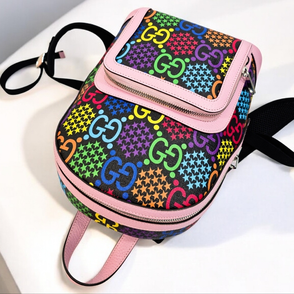 Gucci GG Psychedelic Small Backpack Multicolor Monogram Pink Leather Bag - Picture 6 of 15